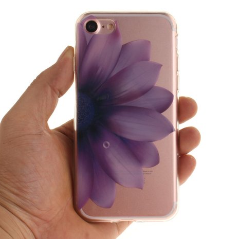 Doorzichtige iPhone 7 8 SE 2020 SE 2022 TPU hoesje case met paarse bloem