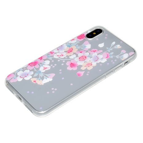 Pasteltint bloementakken doorzichtig TPU iPhone X XS hoes cover