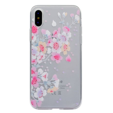 Pasteltint bloementakken doorzichtig TPU iPhone X XS hoes cover
