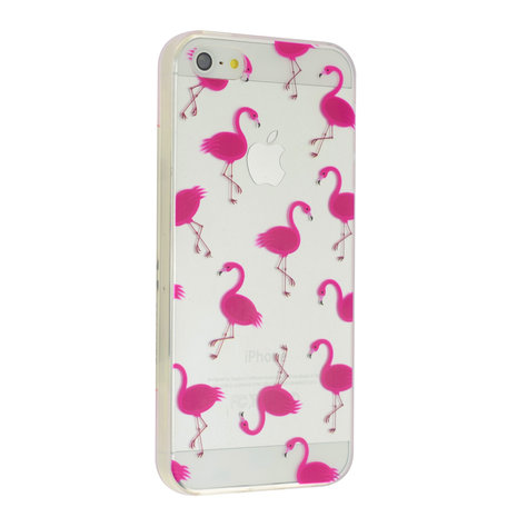 Transparant Roze flamingo TPU hoesje iPhone 5 5s SE 2016 case cover