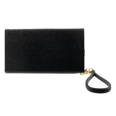 Universele kunstlederen wallet portemonnee tas - zwart leder brons