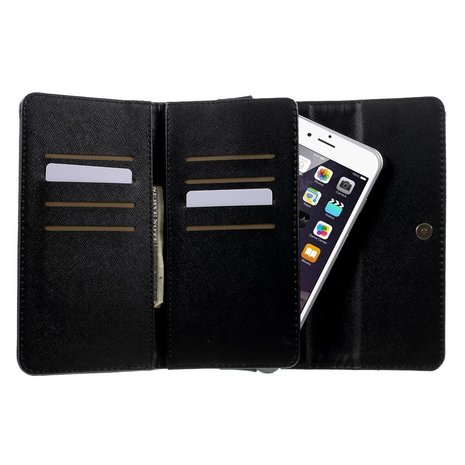 Universele kunstlederen wallet portemonnee tas - zwart leder brons