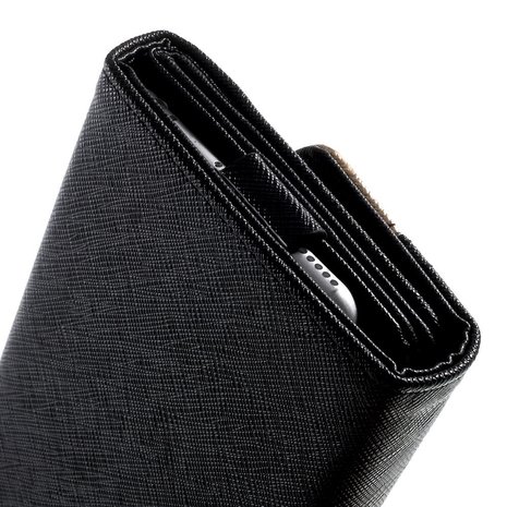 Universele kunstlederen wallet portemonnee tas - zwart leder brons