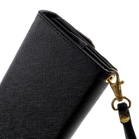 Universele kunstlederen wallet portemonnee tas - zwart leder brons