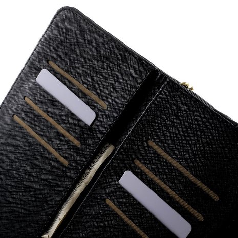 Universele kunstlederen wallet portemonnee tas - zwart leder brons