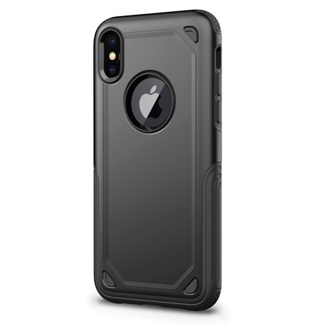 Shockproof Pro Armor iPhone X XS hoesje - Protection Case Zwart - Extra Bescherming