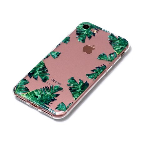 Transparante TPU case bladeren iPhone 7 8 SE 2020 SE 2022 hoesje Palm Jungle - Groen Doorzichtig