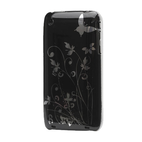 iPhone 3 3G 3GS hardcase sierlijke bloem leuke opdruk - Zwart