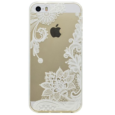 tafereel klimaat Microcomputer Transparant case bloemen patroon TPU hoesje iPhone 5 5s SE 2016 - Wit