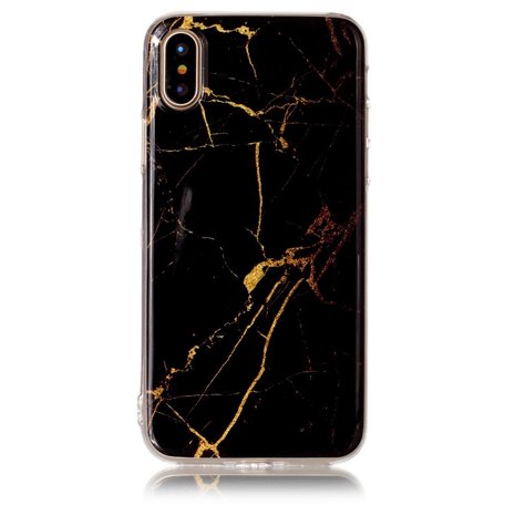 Marmer hoesje TPU marble cover iPhone X XS - Zwart Goud
