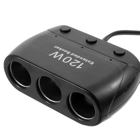 Sigarettenplug poort splitter HUB 120W - Zwart