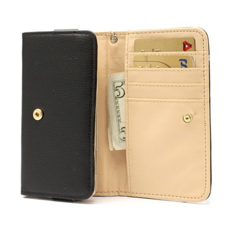 Universele wallet smartphone hoes portemonnee polsbandje bookcase - Zwart