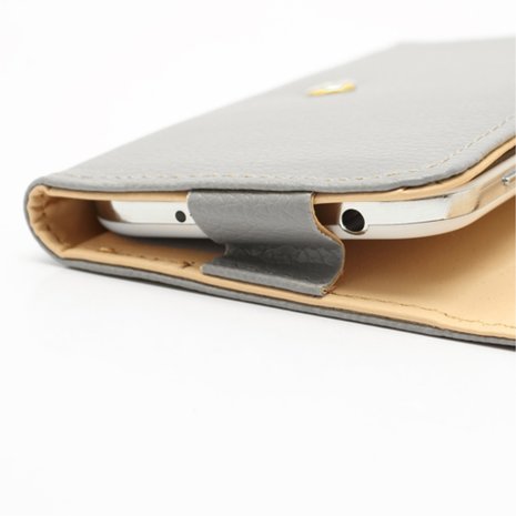 Universele wallet smartphone hoes portemonnee lederen bookcase - Grijs