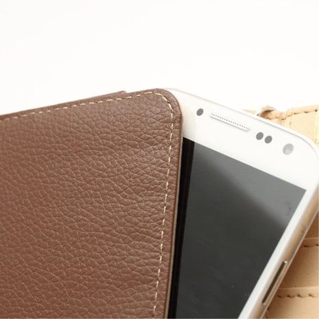 Universele wallet smartphone hoes portemonnee lederen bookcase - Bruin