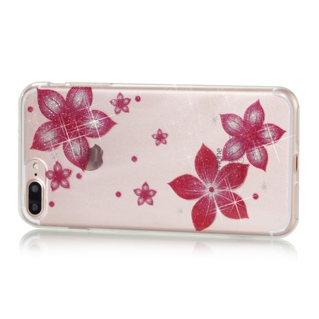 Glitter bloem hoesje TPU iPhone 7 Plus 8 Plus - Transparant Roze