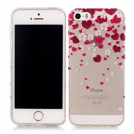 Walging Manhattan Modieus Hartjes liefde bloemetjes hoesje TPU iPhone 5 5s SE 2016 - Transparant Rood  Roze
