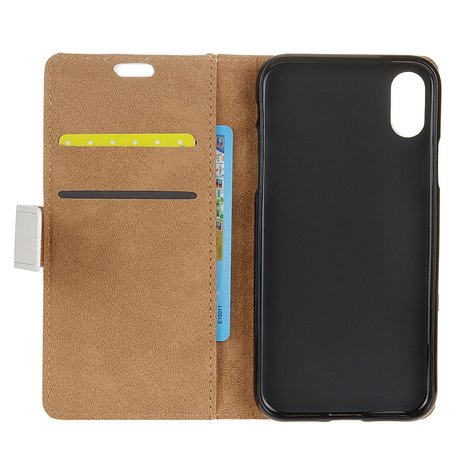Lederen iPhone XS Max Bookcase Uilen hoesje - Wit Bruin