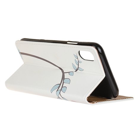 Lederen iPhone XS Max Bookcase Uilen hoesje - Wit Bruin