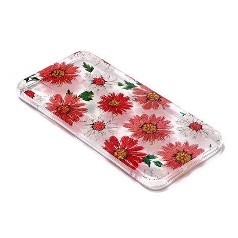 Glitter Bloemen TPU iPhone XS Max hoesje - Rood Wit