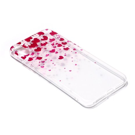 Soepel TPU hartjes en bloemen hoesje iPhone XS Max - Roze Rood