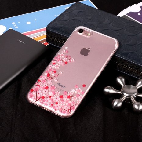 Doorzichtige Flexibele TPU Case kleine bloemen iPhone 7 8 SE 2020 SE 2022 - Roze