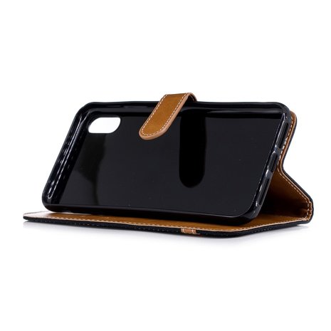 Fabric Lederen iPhone XS Max Bookcase wallet hoesje Standaard - Zwart Bruin