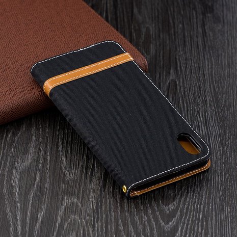 Fabric Lederen iPhone XS Max Bookcase wallet hoesje Standaard - Zwart Bruin