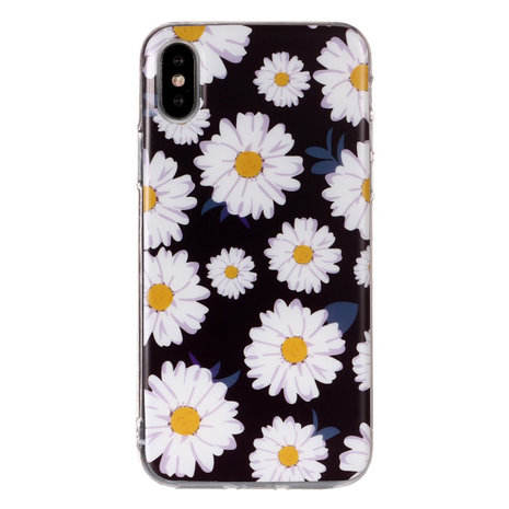 Prachtige Bloemen TPU hoesje iPhone X XS - Madeliefjes zwart