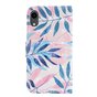 Bladeren Portemonnee Hoesje iPhone XR Magnetische Wallet Case Polsband - Blauw Roze