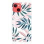 Tropical leaves TPU pastelgekleurde bladeren hoesje voor iPhone 13 mini - roze, groen en wit