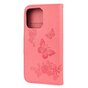 Wallet Bookcase kunstleer vlinders en bloemen hoesje voor iPhone 13 Pro Max - roze