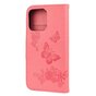 Wallet Bookcase kunstleer vlinders en bloemen hoesje geschikt voor iPhone 13 mini - roze