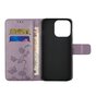 Wallet Bookcase kunstleer bloemen hoesje voor iPhone 13 Pro Max - paars