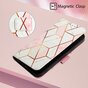 Rose Marble Wallet kunstleer hoesje voor iPhone 14 Plus - wit en roze