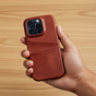 Duo Cardslot Wallet vegan leather hoesje geschikt voor iPhone 15 - bruin