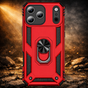 iPhone 17 Pro Hoesje Rood &ndash; Schokbestendige Rugged Armor Cover met Metalen Ringhouder (Geschikt voor iPhone 17 Pro)