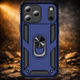 iPhone 17 Pro Hoesje Blauw &ndash; Schokbestendige Rugged Armor Cover met Metalen Ringhouder (Geschikt voor iPhone 17 Pro)