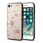 Bloemenprint iPhone 7 8 SE 2020 SE 2022 hybride TPU PU leer hoesje - Roze cr&egrave;me kleur