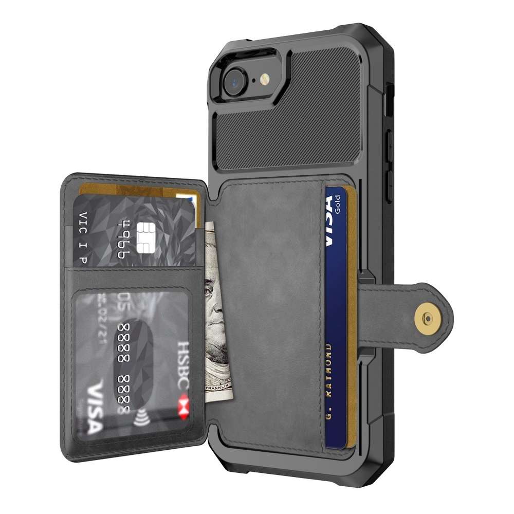 solo Ewell kever Just in Case Magnetic Card Holder Hybrid Case hoesje voor iPhone SE 2020 en iPhone  SE 2022 - zwart