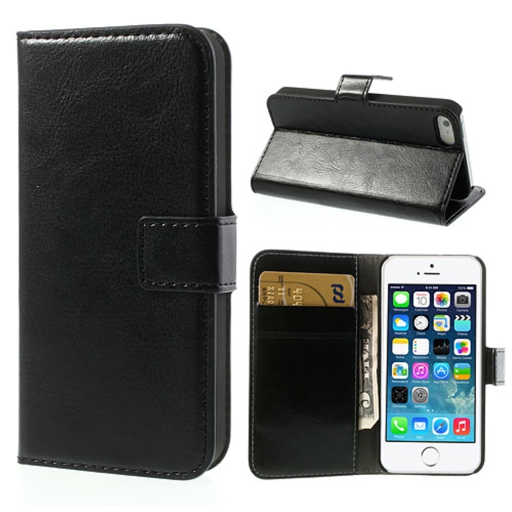 Noord Amerika Moederland Bloesem Zwarte lederen Bookcase hoesje en portemonnee iPhone 5 5s SE 2016 Cover leer  Wallet