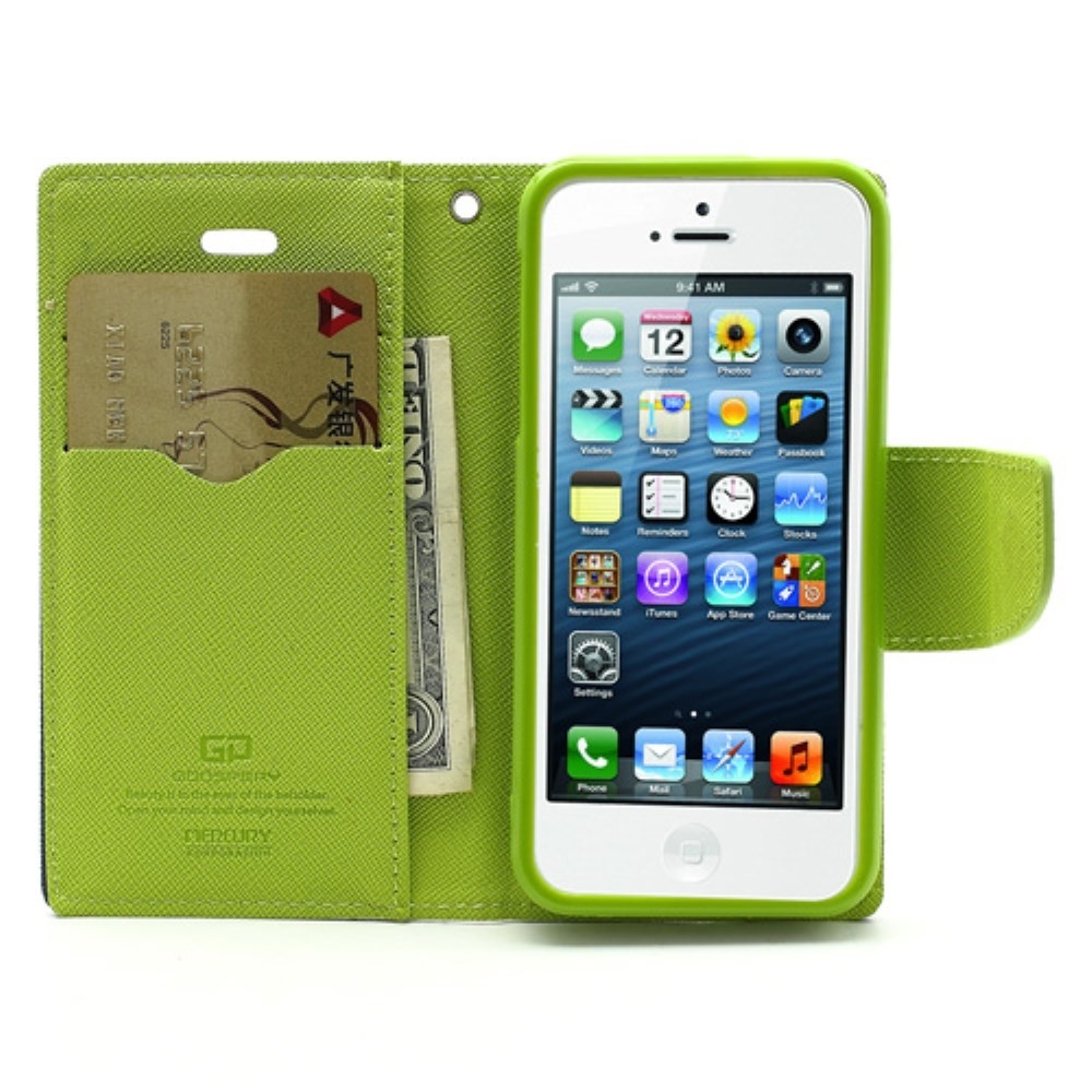 doneren onderdelen Lijken Original Mercury Goospery wallet Bookcase hoesje iPhone 5 5s SE 2016  Donkerblauw Groen portemonnee