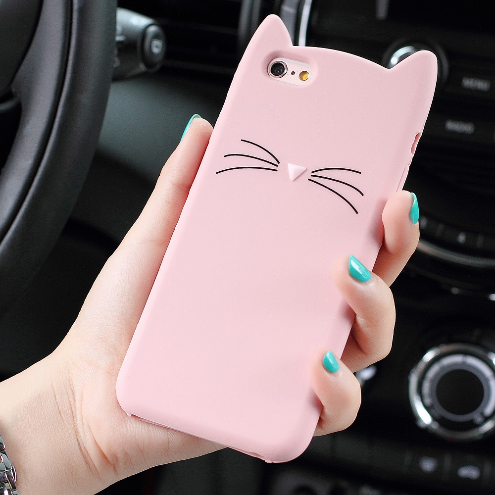 boekje eten Samenstelling Roze kat snorharen iPhone 6 6s hoesje cover case kitten oortjes