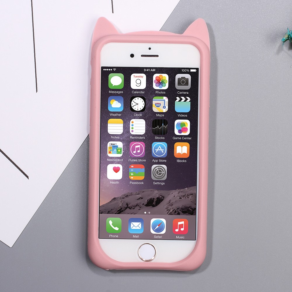zwaar Meisje Reinig de vloer Roze kat snorharen iPhone 6 6s hoesje cover case kitten oortjes