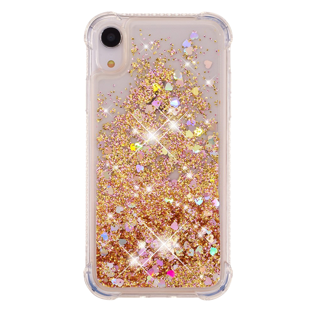 bunker Door Occlusie Bewegend Glitter Poeder Beschermend TPU iPhone XR hoesje - Goud Case