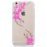 Doorzichtige roze bloem tak silicone iPhone 6 6s hoesje case cover_
