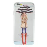 Regen paraplu meisje TPU hoesje iPhone 6 6s - Rode Laarsjes Trenchcoat - Doorzichtig_
