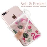 Flamingo tropische glitter TPU hoesje iPhone 7 Plus 8 Plus - Doorzichtig Roze Groen_