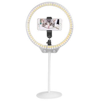 Zomei Selfielamp dimbaar 3 kleuren licht smartphone standaard vlogger - Wit Zomei Selfielamp dimbaar 3 kleuren licht smartphone standaard vlogger - Wit