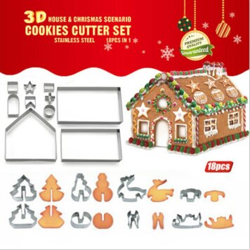 Koekjeshuis 18-delige uitsteekvormenset - Kerst Sinterklaas Schoencadeau Koekjeshuis 18-delige uitsteekvormenset - Kerst Sinterklaas Schoencadeau