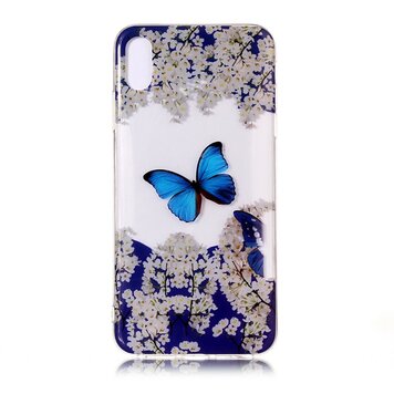 hoesje Transparant geschikt voor iPhone X XS TPU - Blauw Wit hoesje Transparant geschikt voor iPhone X XS TPU - Blauw Wit